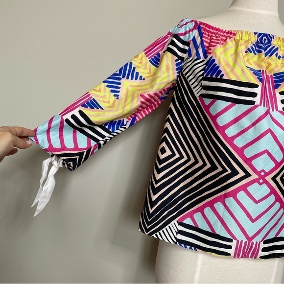 Marie Oliver Multicolor Off the Shoulder Geometric Silk Blend Top, Medium - Picture 2 of 11